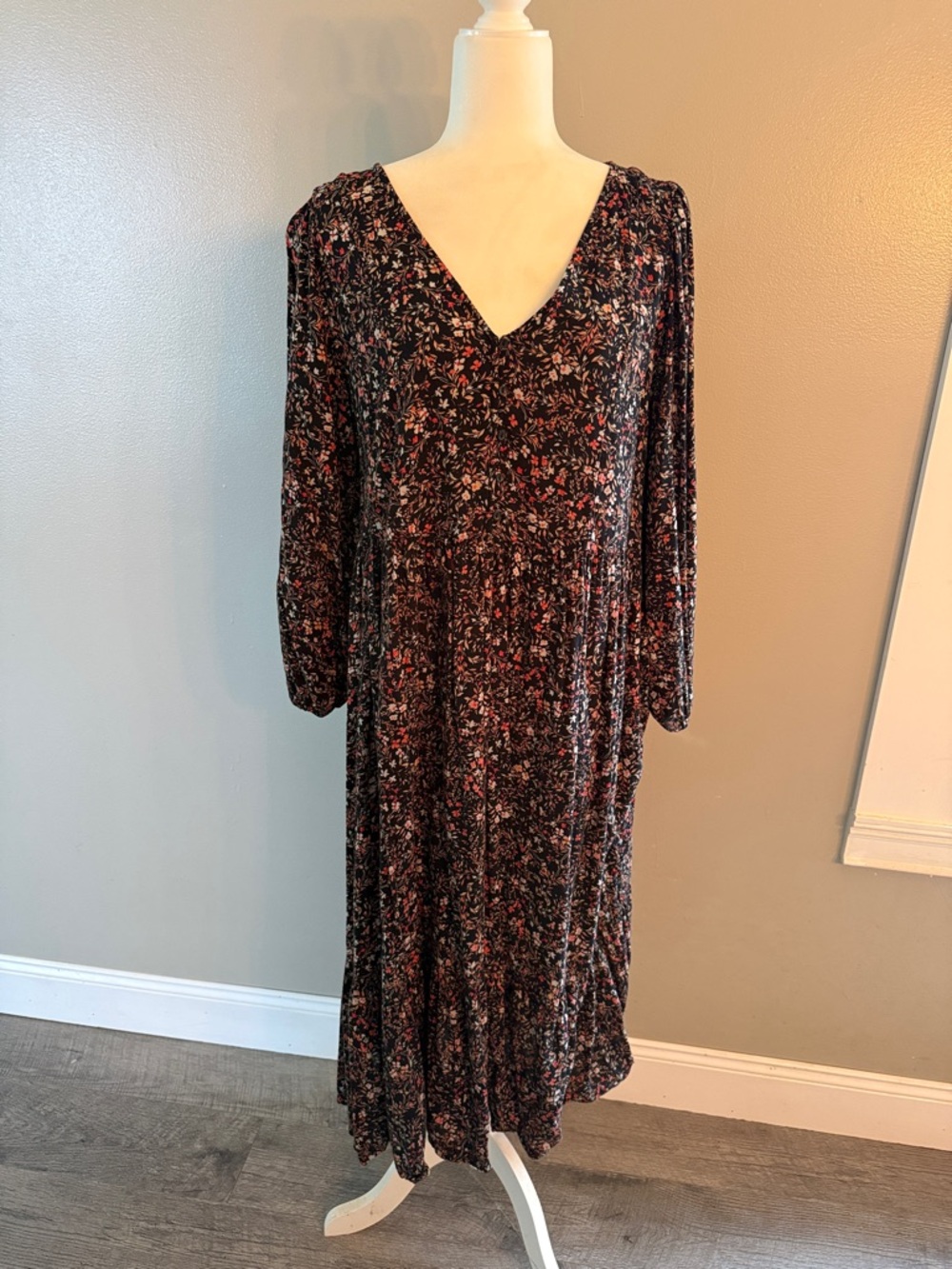 Old Navy Black Maxi Dress with Pink Floral Print